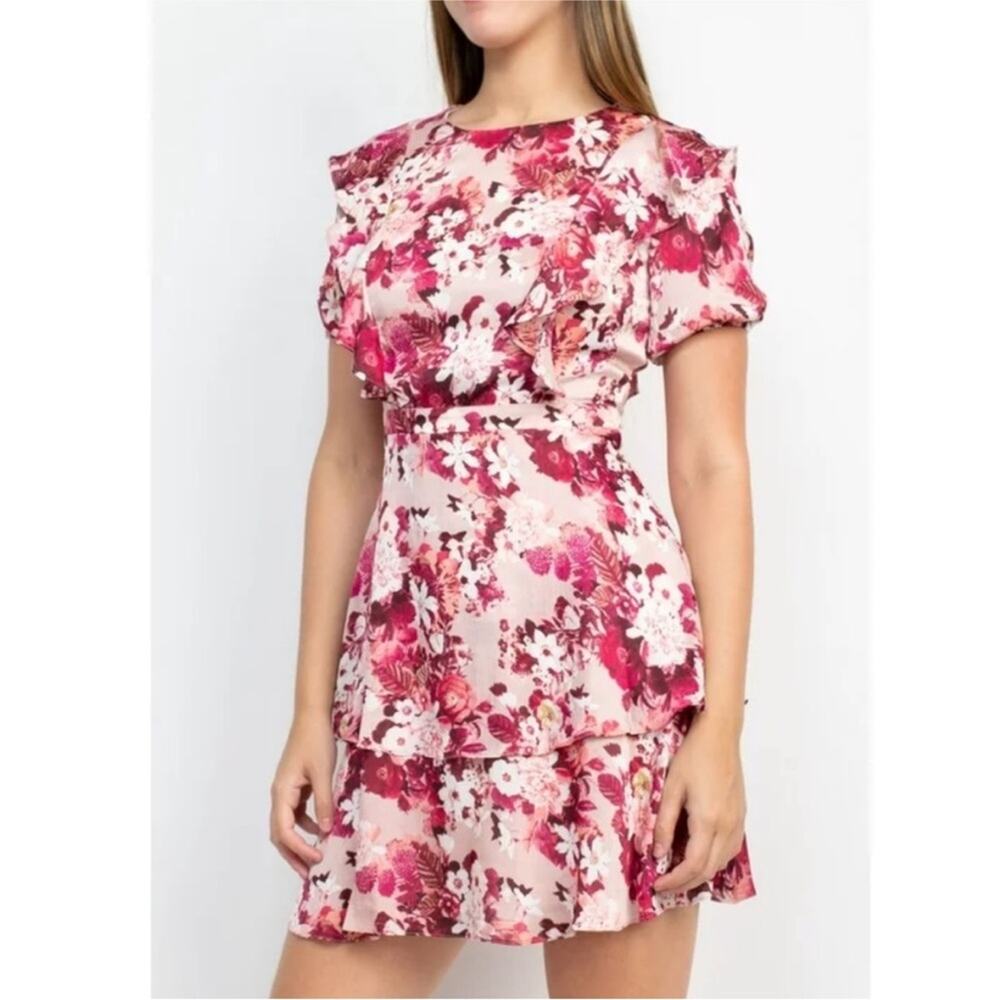 Sage Collective NWT Pink Floral Ruffle Mini Dress Women’s Size 10 Summer